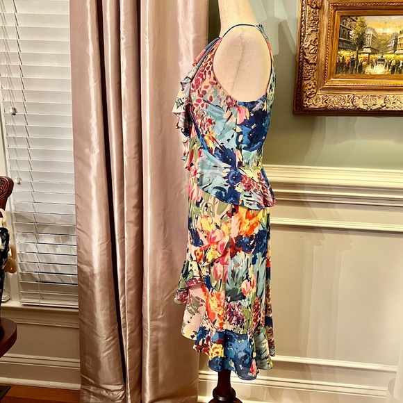 NWT Belle by Badgley Mischka Faith Floral Ruffle High Low Dress Size 6 - Picture 4 of 5